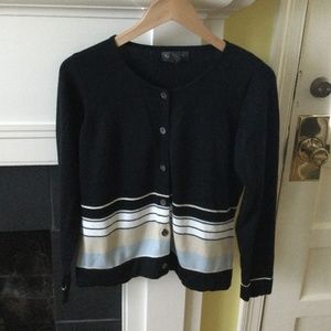 Vintage Van Heusen Striped Cardigan Sweater Black - Sz Medium